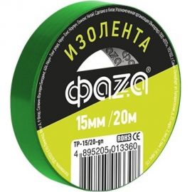 Изолента ФАZА ПВХ 15 мм х 20 м, зеленая 5013360 