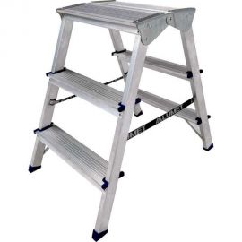 Двухсторонняя алюминиевая стремянка Алюмет c широкой верхней ступенью 260 мм, 3 ступени ADK6203 