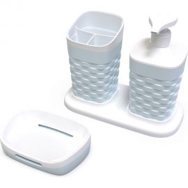 Набор для ванной комнаты ПОЛИМЕРБЫТ REEF на подставке 4 предмета, цвет в ассортименте 4337133 