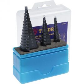 Набор сверл ступенчатых (3 шт; 4-12 мм; 4-20 мм; 4-32 мм; трехгранный хвостовик; HSS) ТУНДРА 4606768 