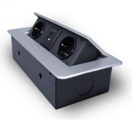 Горизонтальная выдвижная розетка ROCKETSOCKET 2 euro 16a, usb type a+c с блоком 18w, проводка, цвет серый SHS019-S 