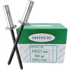 Вытяжная глухая (закрытая) заклепка SORREX алюминий/сталь, 4.8х12.5, 100 шт. ASD 48125 CE 100 