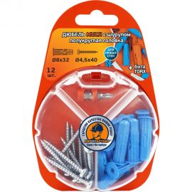 Дюбель ЕВРОПАРТНЕР MULTI plug 8x32 + шуруп MULTI универсальный, полукругл. головка, ZN, 4,5x40 + бита TX RB2 0138 