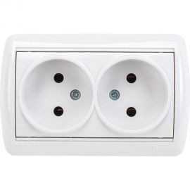 Двойная розетка Lezard NATA, без заземления, закрытый корпус, керамика, белый, 710-0200-128 
