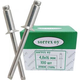 Вытяжная потайная заклепка SORREX 4,8х16, алюминий/сталь, 100 шт. 2ASK 48160 100 