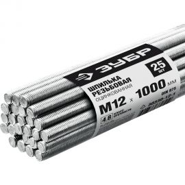 Резьбовая шпилька ЗУБР DIN 975, М12 x 1000 мм, класс прочности 4.8, оцинкованная, 25 шт. 30330-12-1 