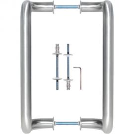 Дверная ручка скоба Doorlock изогнутая DL PHS03/25/350 SS материал нержавеющая сталь, двухсторонний комплект, диаметр 25 мм, межосевое расстояние 350 мм 73650 