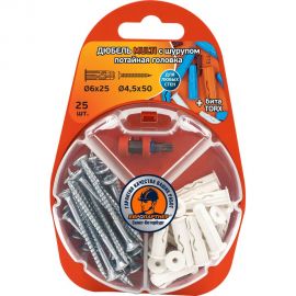 Дюбель ЕВРОПАРТНЕР MULTI plug 6x25 + шуруп MULTI универсальный, пот. головка, неполная резьба, ZN RB2 0133 