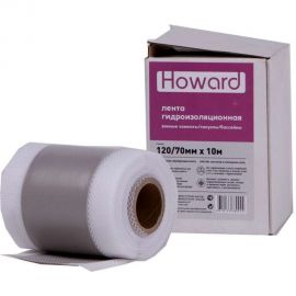 Гидроизоляционная лента для ванной и бассейнов HOWARD 120мм х 70мм х 10м, серая ЦБ-00002660 