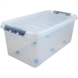 Ящик для хранения с крышкой ПОЛИМЕРБЫТ ПРОФИ Комфорт 55 л, на колесах, прозрачный 63200798 437980000 