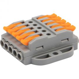 Проходная клемма REXANT с рычажком 5 полюсов 0,08-4 мм2 с монтажной площадкой серая 20 шт 07-6265 