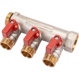 Коллектор с шаровыми кранами STOUT Smb 6210 341203 3/4"", 3 отвода 1/2"", красные ручки RG0091AACQM2BK 