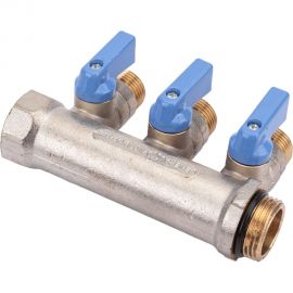 Коллектор с шаровыми кранами STOUT Smb 6211 341203 3/4"", 3 отвода 1/2"", синие ручки RG0091AACQML3R 