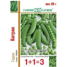 Семена ГАВРИШ Горох Батрак посевной, серия 1+1, большой пакет 25 г 19102105 