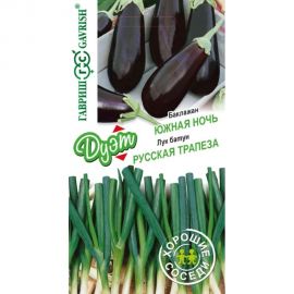 Семена ГАВРИШ Баклажан Южная ночь 0.1 г + Лук на зелень Русская трапеза 0.5 г серия Дуэт Хорошие соседи 1071858122 