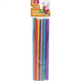 Трубочки для коктейлей PATERRA Фантазия с длинным изгибом, цветные, диаметр 5 мм, 210 мм 401-769 