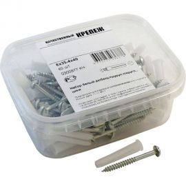 Набор Качественный КРЕПЕЖ белый дюбель 6х35 + шуруп 4х40 п/гол. оцинк. 60 шт 0300977 КЧ 