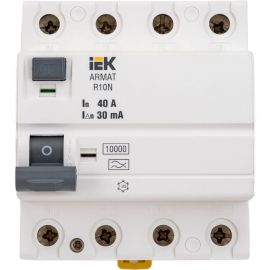Выключатель дифференциального тока IEK ARMAT R10N 4P 40А 30мА тип A AR-R10N-4-040A030 