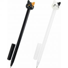 Шариковая ручка ЮНЛАНДИЯ с топпером Кошка корпус ассорти, синяя, узел 0.7 мм 143804 