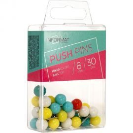 Силовые кнопки INFORMAT 30 шт с круглой головкой, комбинированные ассорти пластиковая упаковка KKGC-30P 