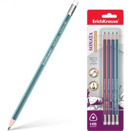 Трехгранный чернографитный карандаш ErichKrause Sonata с ластиком HB 45618 
