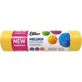 Мешки для мусора Fun Clean суперпрочные, 160 л, 10 шт., желтые, пвд 16571 