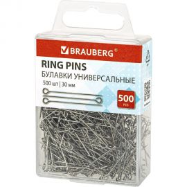 Универсальные булавки с головками-петельками BRAUBERG 30 мм, 500 шт., в пластиковой коробке 271319 