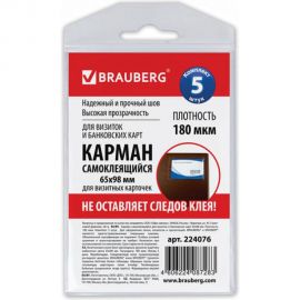 Самоклеящиеся карманы BRAUBERG под визитные карточки 65х98 мм комплект 5 шт 224076 