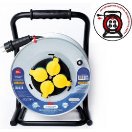 Удлинитель на металлической катушке энаргит МК-3 premium: 3x2,5 (30 метров, ip 44, с термодатчиком, усиленная рама, стопор против вращения) МК3-325-30К-Т-PR 