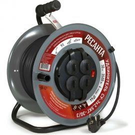 Силовой удлинитель Ресанта на металлической катушке, СУ-3x2,5КГ-30/3 (с выкл., 4 розетки, IP44) 61/118/9 