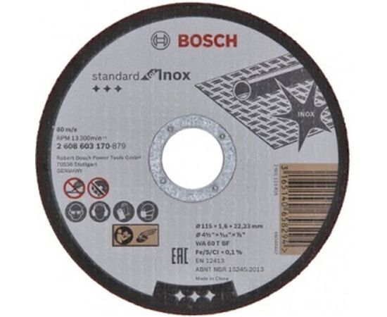 Круг отрезной по нержавеющей стали Standard (115x1.6х22.2 мм) Bosch 2608603170 