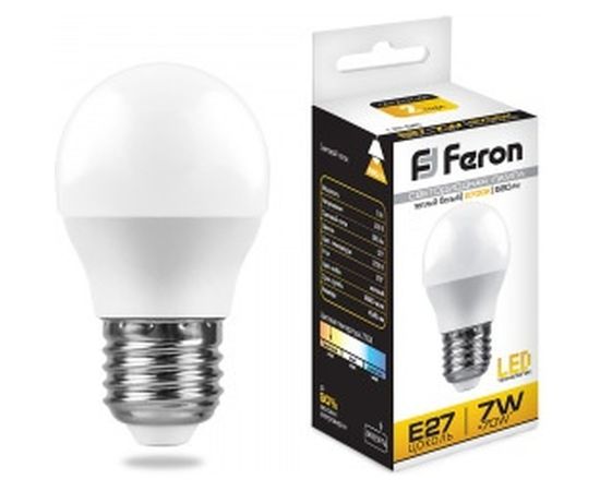 Светодиодная лампа - шарик E27 7W 6400K FERON LB-95 25483 