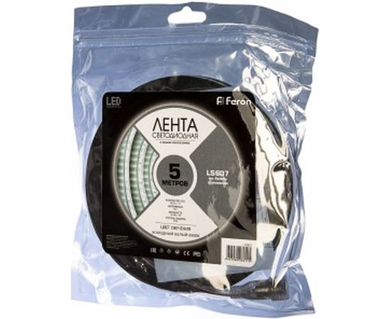 Cветодиодная LED лента 60SMD(5050)/м, 14.4Вт/м, 5м, IP65, 12V, холодный белый Feron LS607 27652 