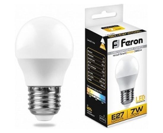Светодиодная лампа - шарик E27 7W 2700K FERON LB-95 25481 