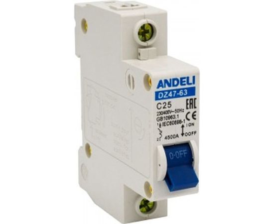 Автоматический выключатель ANDELI DZ47-63/1P 25A 4.5kA х-ка C ADL01-066 