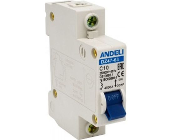Автоматический выключатель ANDELI DZ47-63/1P 10A 4.5kA х-ка C ADL01-063 