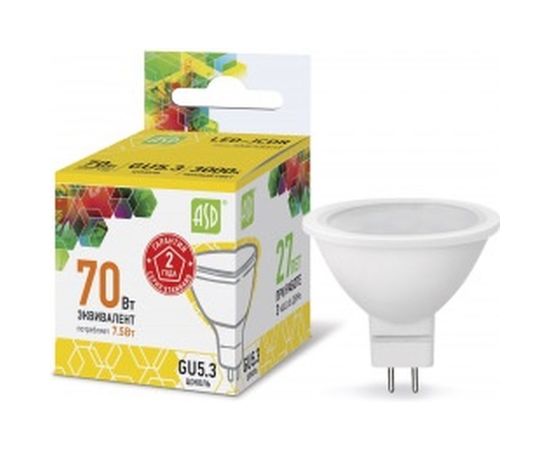 Светодиодная лампа ASD LED-JCDR-standard 7.5Вт 230В GU5.3 3000К 675Лм 4690612002286 