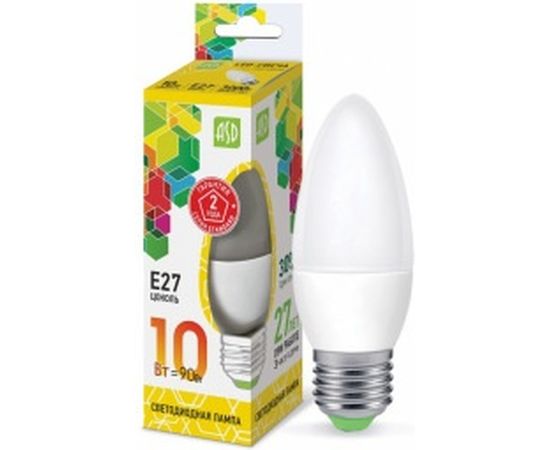 ASD Лампа сд LED-СВЕЧА-std 10Вт 230В Е27 3000К 900Лм 4690612015538 
