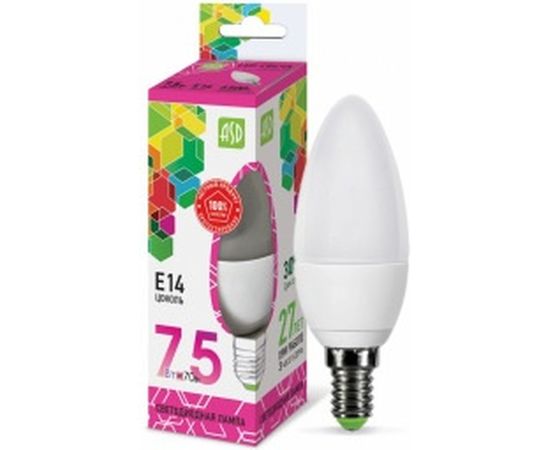 ASD Лампа сд LED-СВЕЧА-std 7.5Вт 230В Е14 6500К 675Лм 4690612019031 