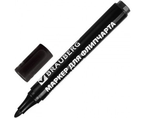 Маркер для флипчарта, непропитывающий, 2,5 мм, черный, BRAUBERG 151253 
