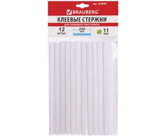 Клеевые стержни, диаметр 11 мм, длина 200 мм, прозрачные, комплект 12 шт. BRAUBERG 670294 