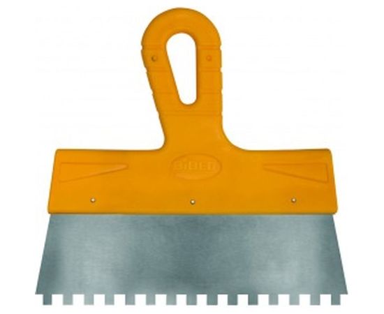 Фасадный зубчатый шпатель (150 мм, нержавеющая сталь, 8 мм, желтая ручка) Biber МАСТЕР 35182 тов-176009 