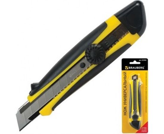 Нож 18 мм, роликовый фиксатор, резиновые вставки, блистер BRAUBERG 235402 