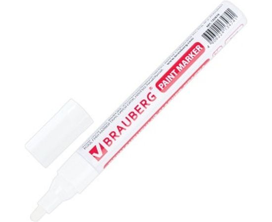 Лаковый маркер-краска BRAUBERG белый, нитро-основа, алюминиевый корпус, 2-4 мм 150878 