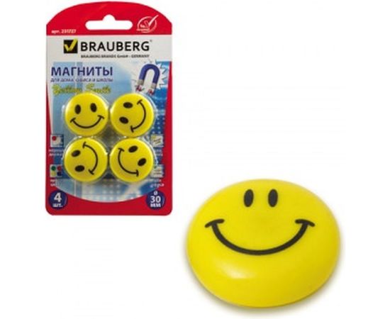 Магниты СМАЙЛИКИ, диаметр 30 мм, 4 шт. BRAUBERG 231727 