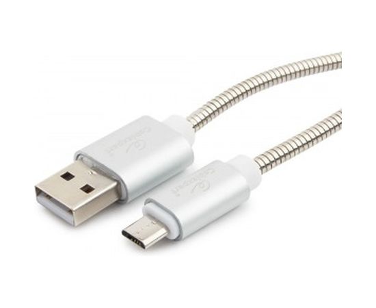 Кабель USB Cablexpert USB 2.0 AM/microB, серия Gold, длина 1м, блистер, серебро CC-G-mUSB02S-1M 