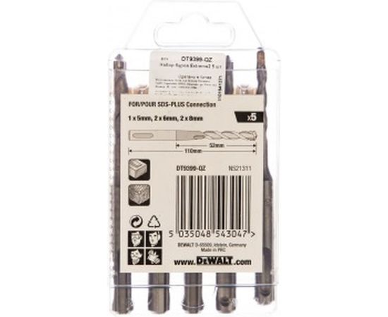 Набор буров SDS-plus Extreme2, 5 шт. (5, 6, 8 мм) DEWALT DT9399 