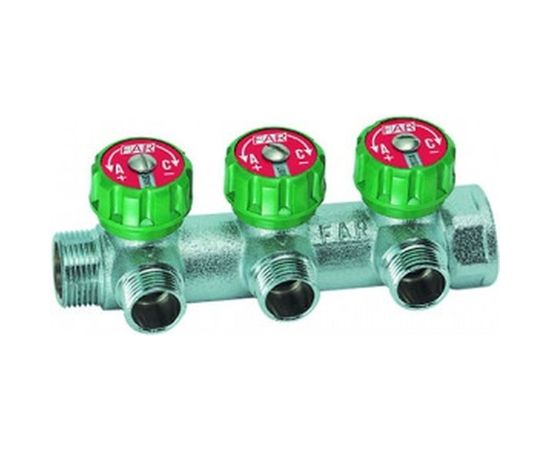 Регулирующий коллектор FAR 3/4" ВР-НР с 3 отв. 1/2" НР межосев. 45 мм FK 3822 3412 