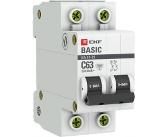 Автоматический двухполюсный выключатель EKF 25А С ВА47-29 4.5кА 4667656 