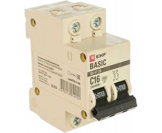 Двухполюсный автоматический выключатель EKF 16А С ВА47-29 4.5кА 7273884 